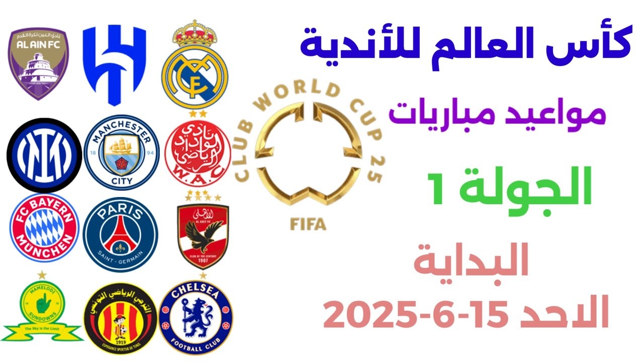 مواعيد مباريات الجولة الأولى من كأس العالم للأندية 2025 1 مواعيد مباريات الجولة الأولى