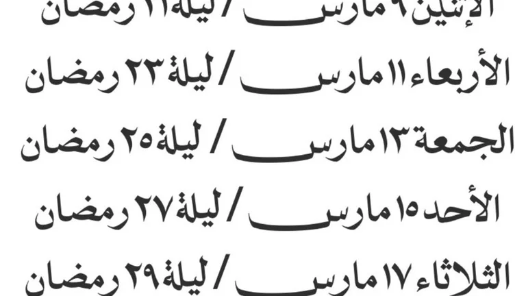 مواعيد الليالي الوترية في رمضان 1447
