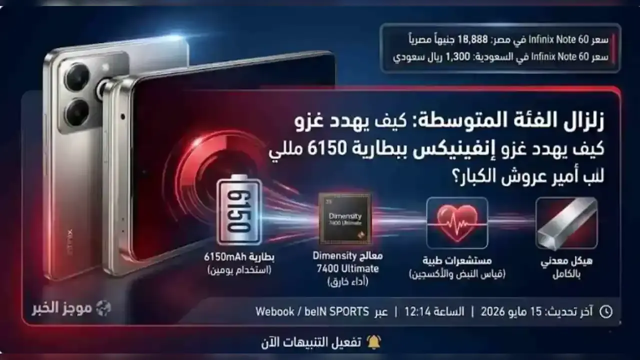 سعر ومواصفات هاتف Infinix Note 60 التي أرعبت شاومي وسامسونج!"